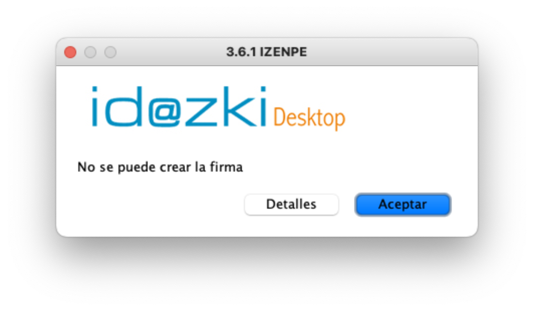 Error dialog showing signature failure