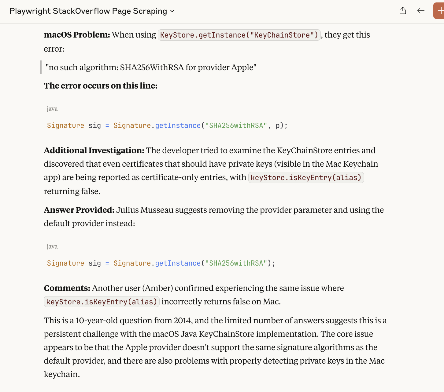 Claude analyzing the StackOverflow post